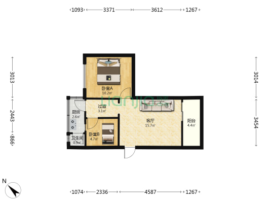 有色地勘 2室1厅1卫 52平方