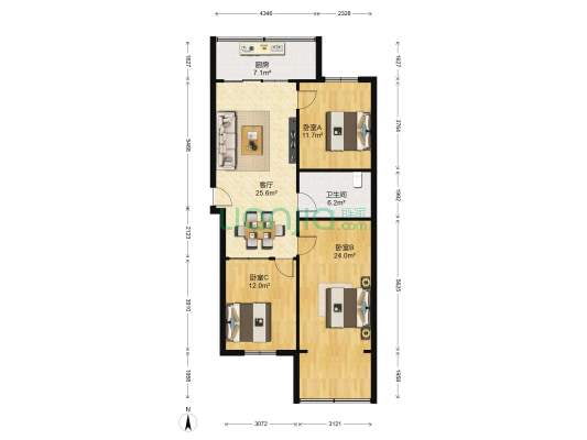 环卫小区 3室1厅1卫 107平方