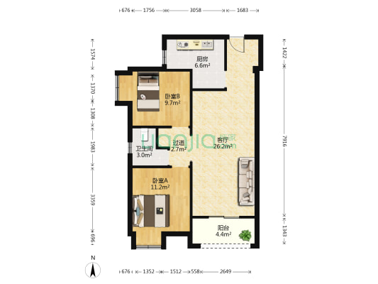 颐桂苑 2室1厅1卫 88平方