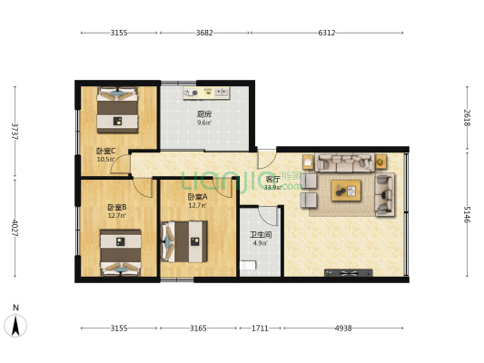 麒龙润园小区 3室1厅1卫 108平方