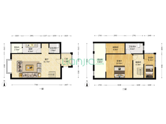 学府公寓 2室1厅2卫 95平方