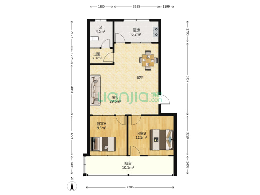金元针织厂宿舍 2室1厅1卫 92平方