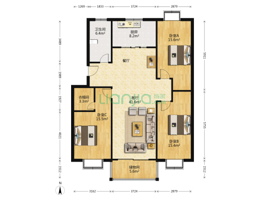 福祥旺角 3室1厅1卫 144平方