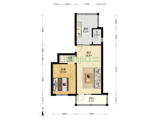 桥箱厂宿舍 1室1厅1卫 52平方
