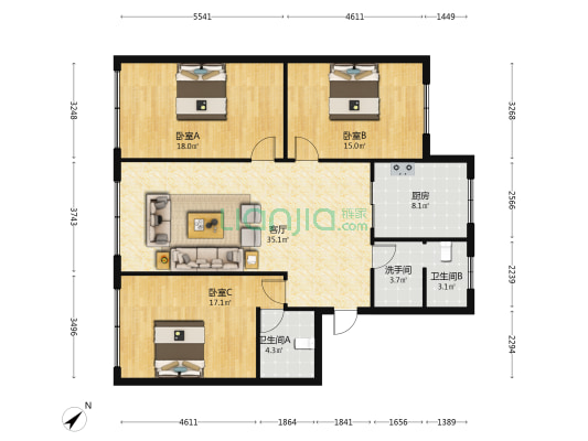 唐安西路634号 3室1厅3卫 129平方