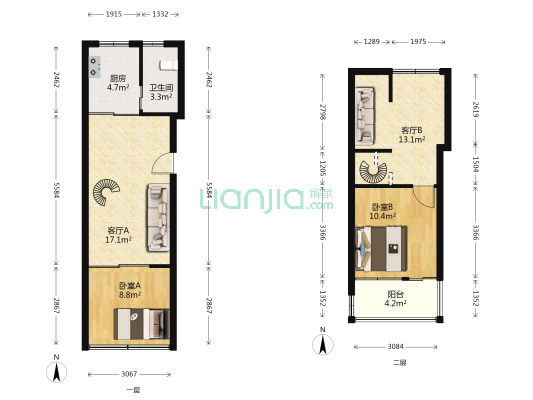 鼓楼街 2室2厅1卫 45平方
