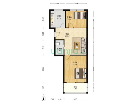 新城家园B区 2室1厅1卫 76平方