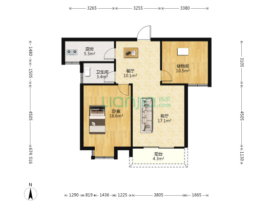 镇江新区四海家园 1室2厅1卫 87平方