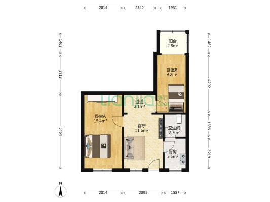 环城堤综合楼 2室1厅1卫 58平方