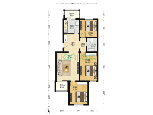 凤翔四园 3室1厅1卫 95平方