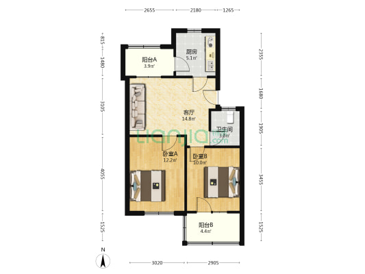 朝阳铁路小区 2室1厅1卫 63平方