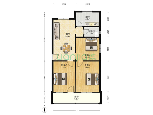 江夏农机局宿舍楼 3室1厅1卫 90平方