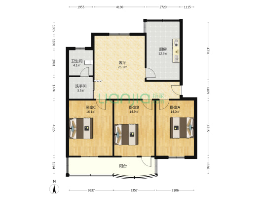 松新小区 3室1厅2卫 116平方