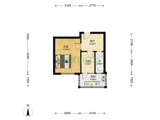 电大街66-47号 1室1厅1卫 38平方