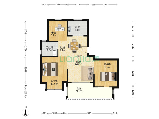 九龙家苑五期 3室1厅1卫 95平方