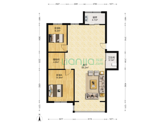 园丁花园二区 2室1厅1卫 120平方