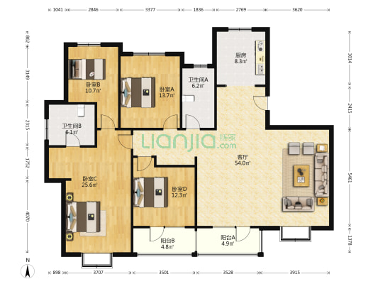 海信依云小镇莱茵 4室1厅2卫 186平方