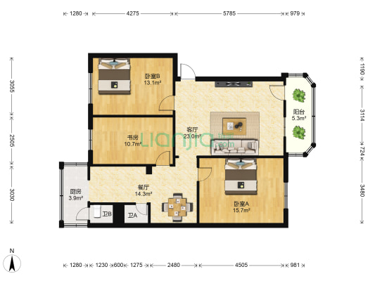 省府住宅南区 3室2厅2卫 89平方