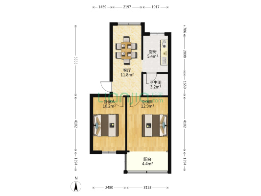 搬运新村 2室1厅1卫 55平方
