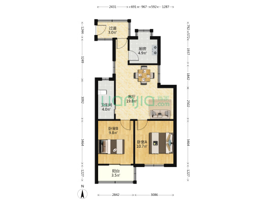 青年路交通学校职工宿舍 2室1厅1卫 64平方
