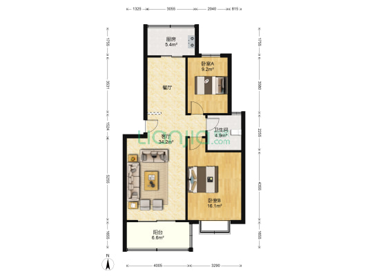 美丽樵村 2室1厅1卫 93平方