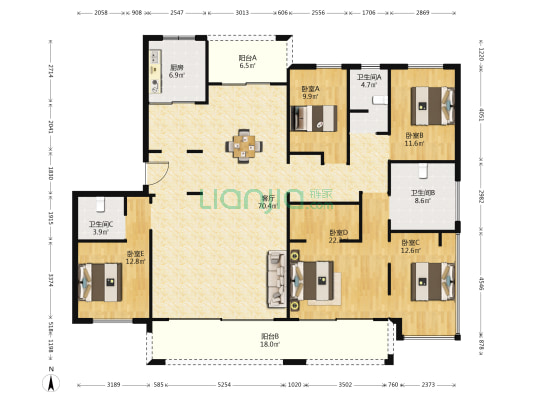 华润阜阳中心瑞府 5室1厅3卫 198平方