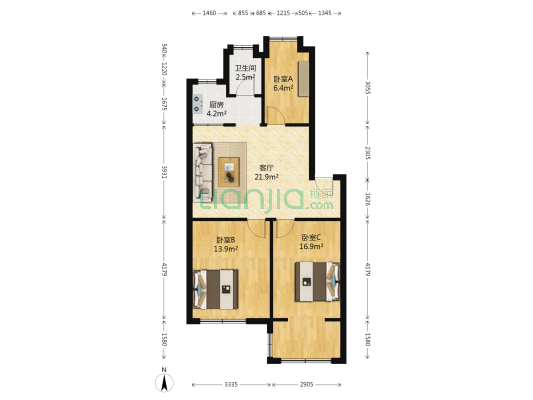 枫树新村社区 3室1厅1卫 73平方