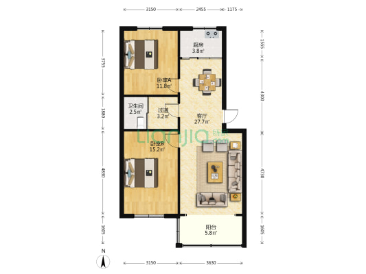 凯腾花园 2室1厅1卫 90平方