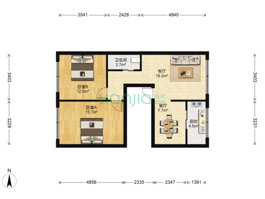 丹溪北路 2室2厅1卫 91平方