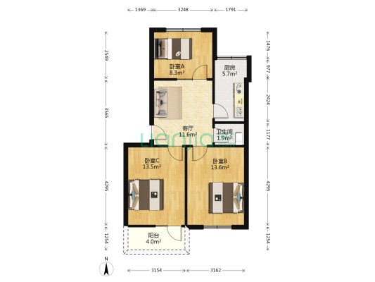 文翰苑 3室1厅1卫 70平方
