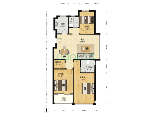 宝业大坂绿园 3室1厅2卫 104平方