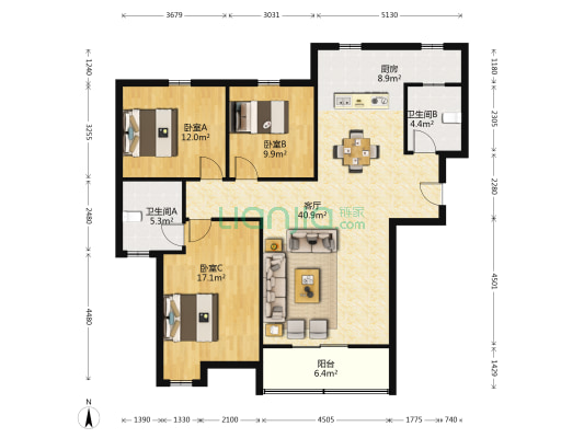 秀水园 3室1厅2卫 123平方