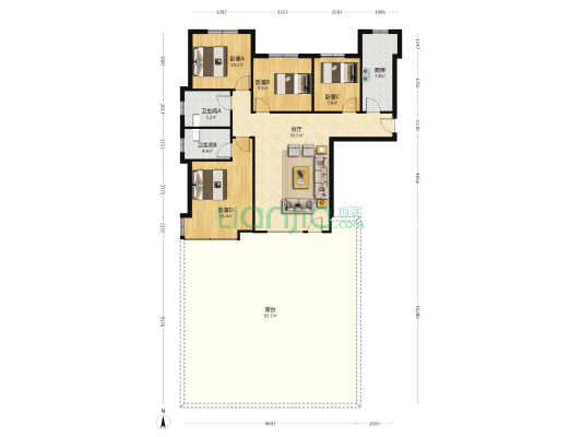 高铁新干线 4室1厅 南 北-户型图