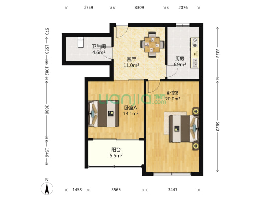 新岭花园三期 2室1厅1卫 78平方
