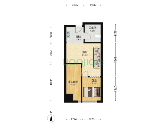 禹洲城市广场 2室1厅1卫 53平方