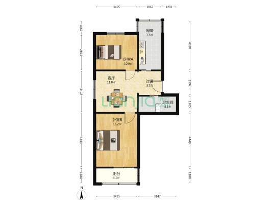 建行宿舍 2室1厅1卫 68平方