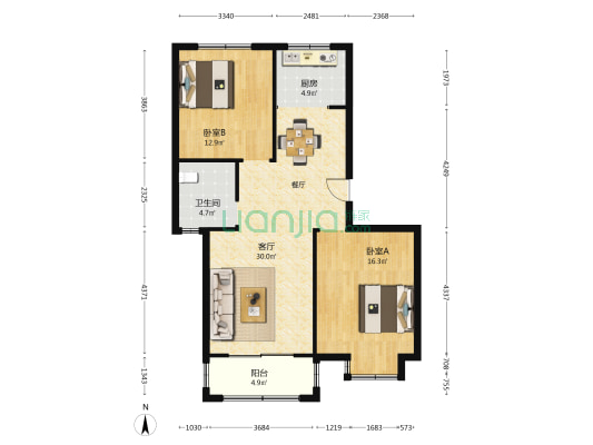 新东花园 2室1厅1卫 93平方