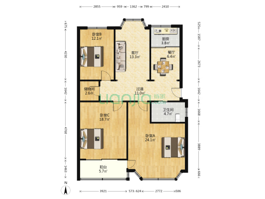 晨光新村 3室2厅1卫 118平方
