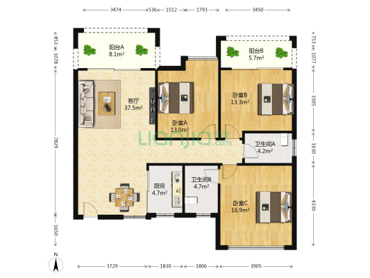 时代枫林（时代枫林商贸城） 3室1厅2卫 120平方