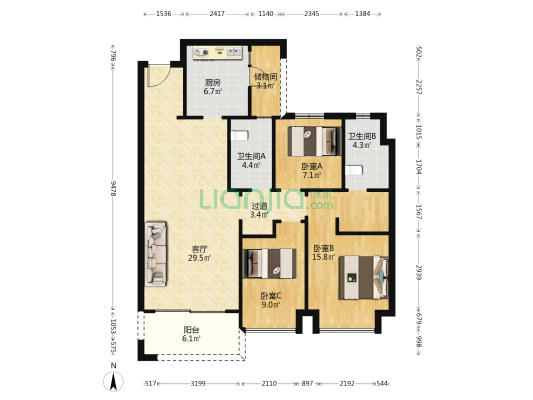 新昌恒大悦珑府 3室1厅2卫 121平方