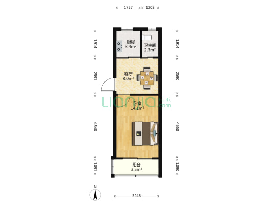 花家桥 1室1厅1卫 39平方