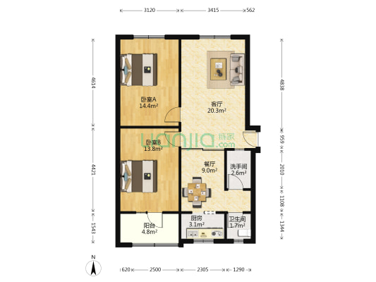 泰康东路30号 2室2厅2卫 84平方
