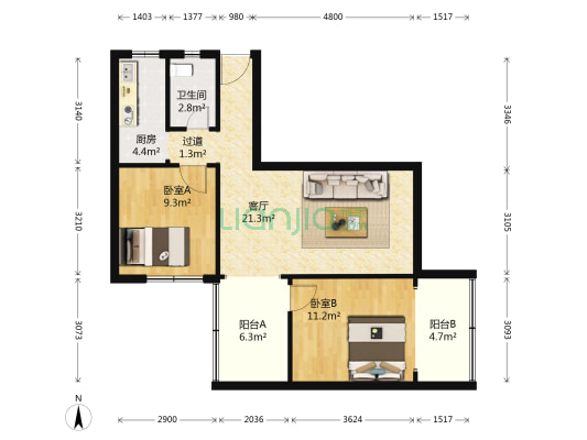中山路 2室1厅1卫 73平方
