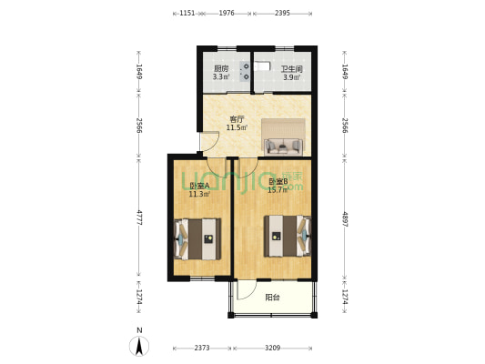 景阳新村 2室1厅1卫 59平方