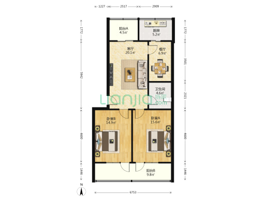 第三人民医院家属院 2室2厅1卫 98平方