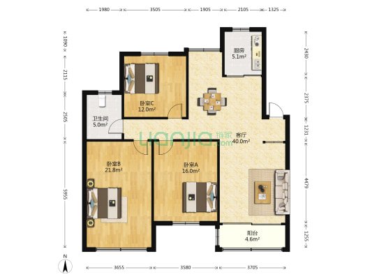 藕苑新村81-96 3室1厅1卫 128平方