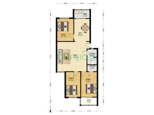 永跃里小区 3室2厅2卫 105平方