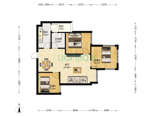 中国水电泛悦国际 3室1厅1卫 76平方