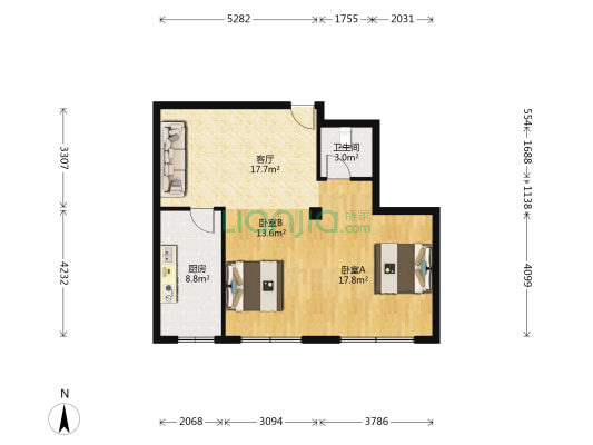 东方凤凰城 2室1厅1卫 76平方