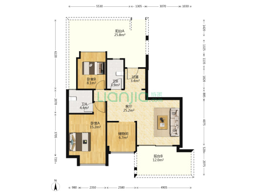 沧江水岸花园 2室1厅2卫 89平方